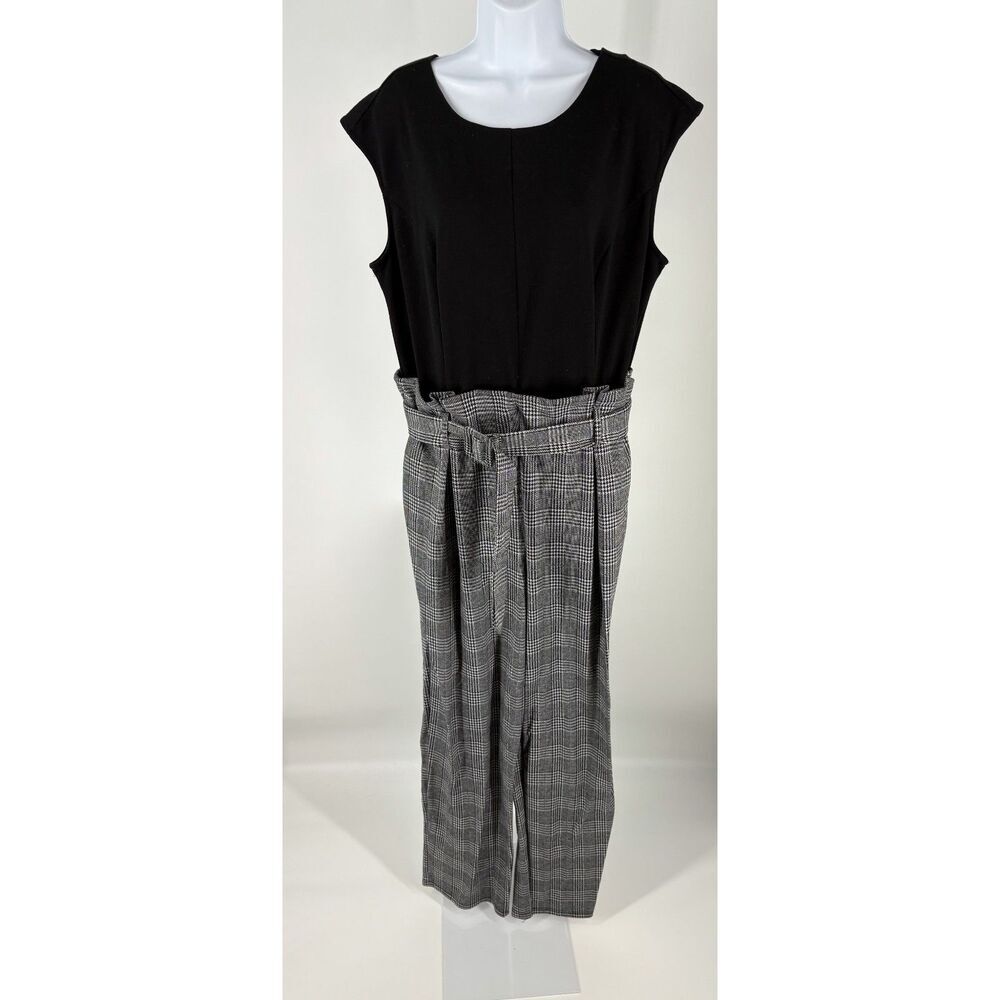 ELLE Black & Gray Plaid Jumpsuit | Sleeveless Paperbag Waist Wide Leg